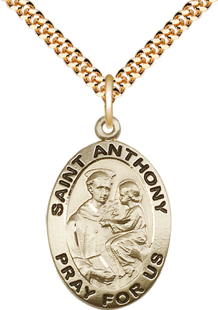 14kt Gold Filled Saint Anthony of Padua Pendant on a 24 inch Gold Plate Heavy Curb chain