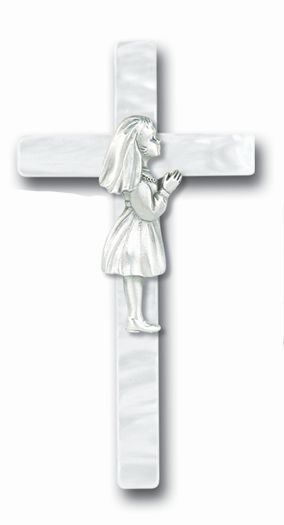 7" Pearlized Communion Cross Girl - Communion