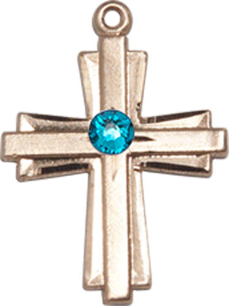 14kt Gold Filled Cross Medal with a 3mm Zircon Swarovski stone