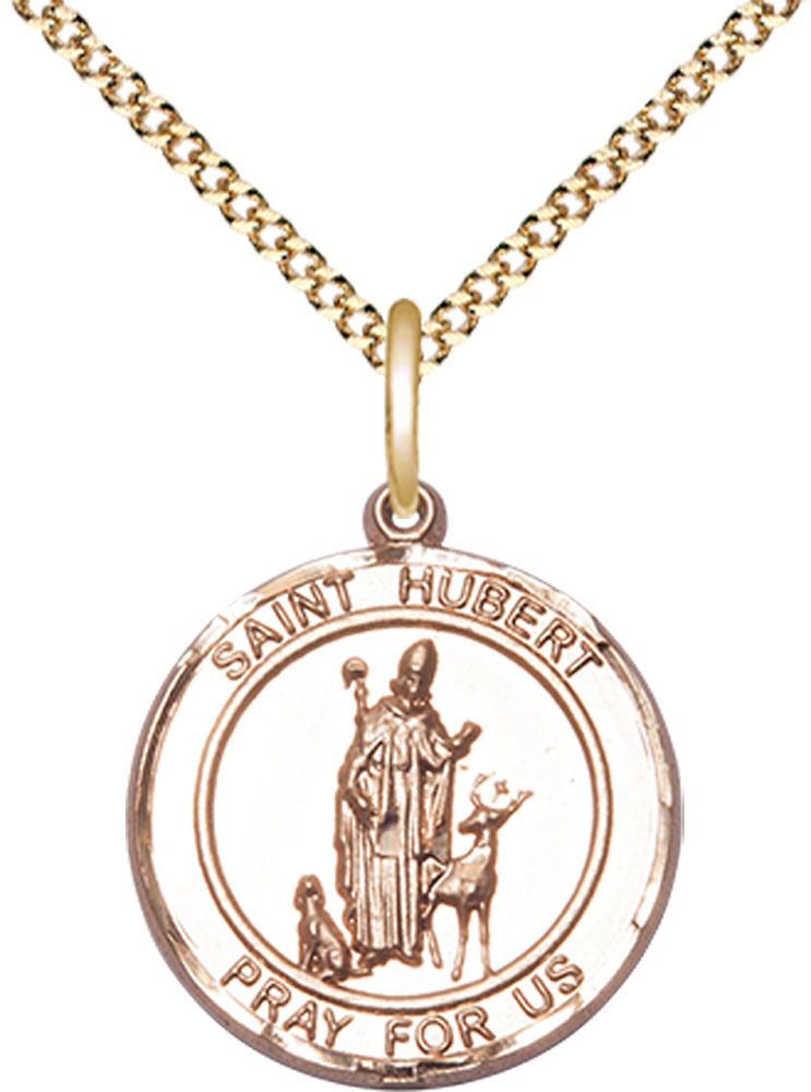 14kt Gold Filled Saint Hubert of Liege Pendant on a 18 inch Gold Plate Light Curb chain