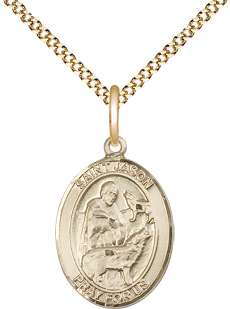 14kt Gold Filled Saint Jason Pendant on a 18 inch Gold Plate Light Curb chain