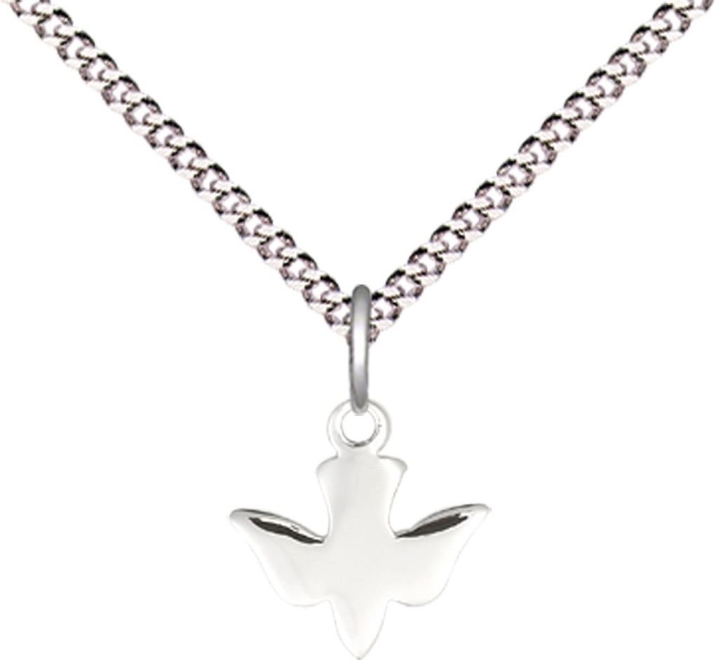 Sterling Silver Holy Spirit Pendant on a 18 inch Light Rhodium Light Curb chain