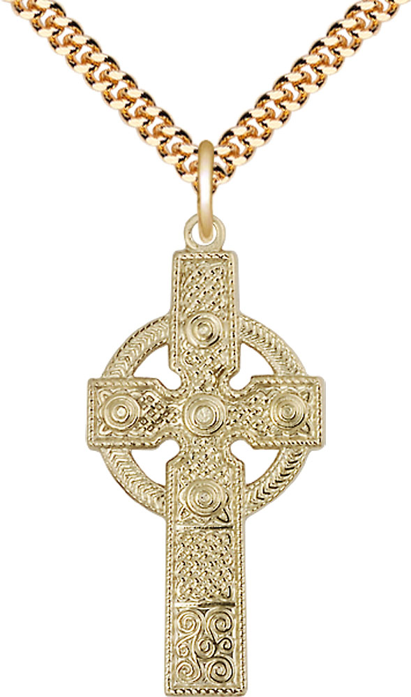 14kt Gold Filled Kilklispeen Cross Pendant on a 24 inch Gold Plate Heavy Curb chain