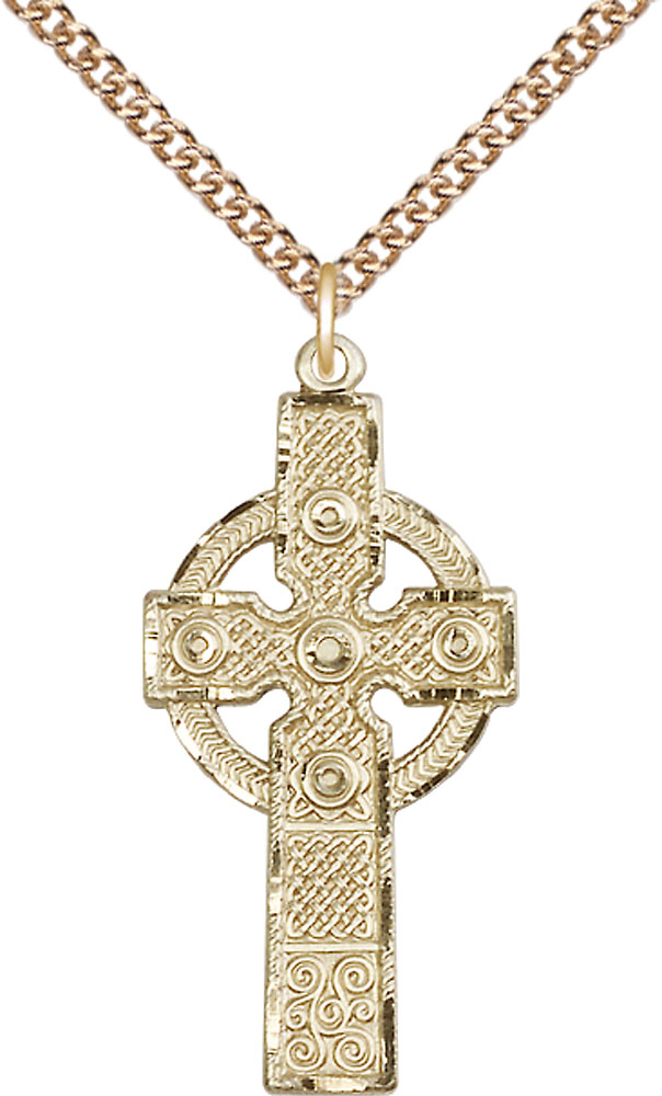 14kt Gold Filled Kilklispeen Cross Pendant on a 24 inch Gold Filled Heavy Curb chain