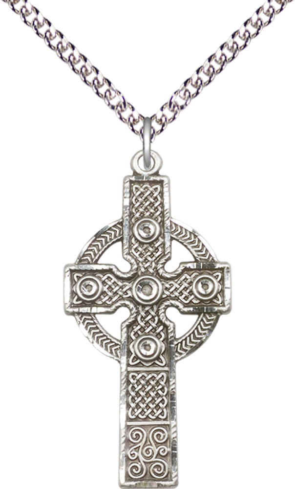 Sterling Silver Kilklispeen Cross Pendant on a 24 inch Sterling Silver Heavy Curb chain
