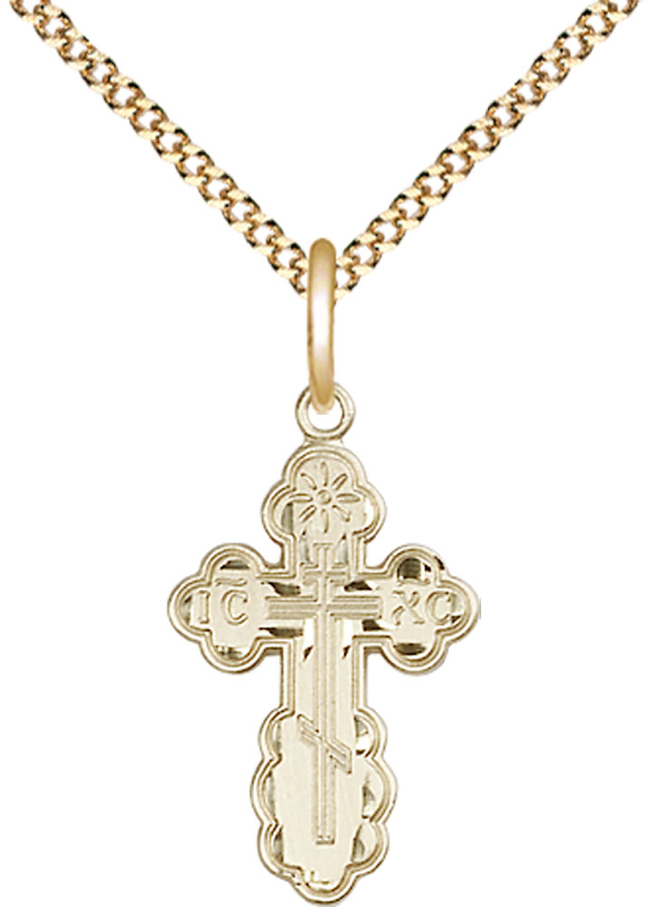 14kt Gold Filled Saint Olga Cross Pendant on a 18 inch Gold Plate Light Curb chain