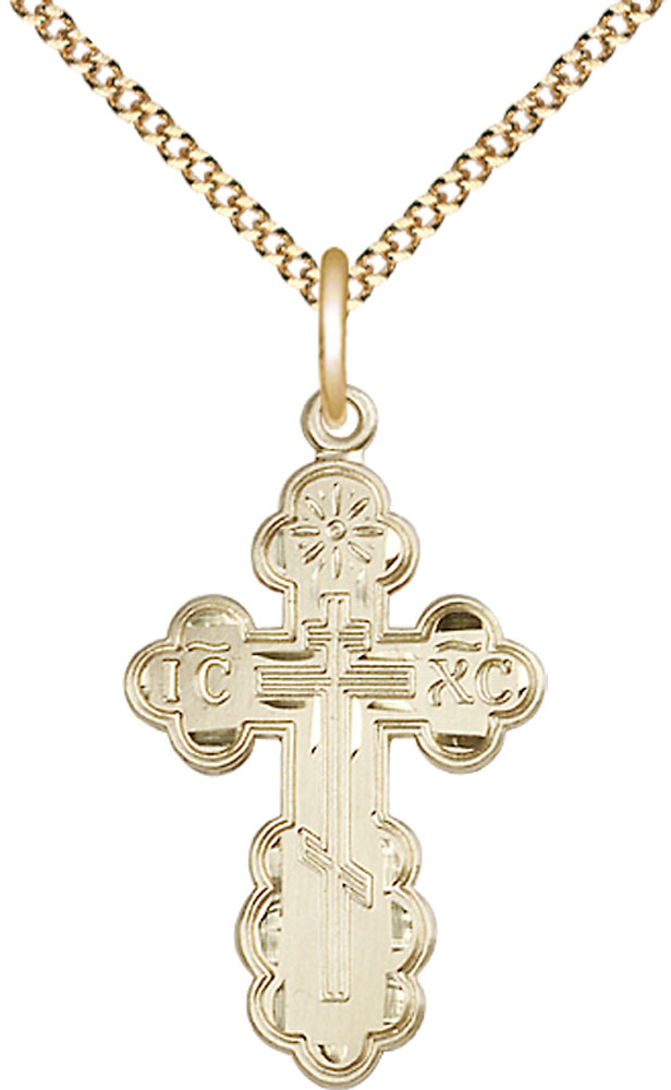 14kt Gold Filled Saint Olga Cross Pendant on a 18 inch Gold Plate Light Curb chain