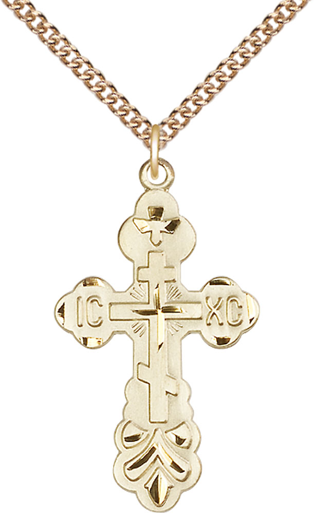 14kt Gold Filled Cross Pendant on a 24 inch Gold Filled Heavy Curb chain