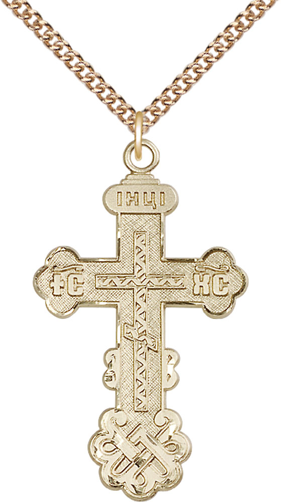 14kt Gold Filled Kiev Cross Pendant on a 24 inch Gold Filled Heavy Curb chain