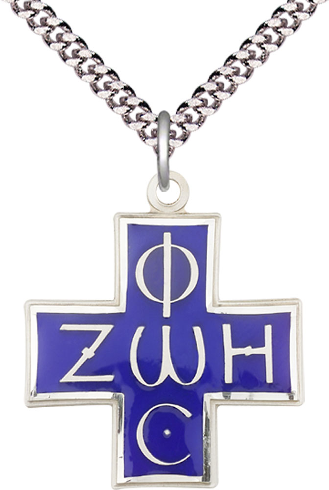 Sterling Silver Light &amp; Life Pendant on a 24 inch Light Rhodium Heavy Curb chain