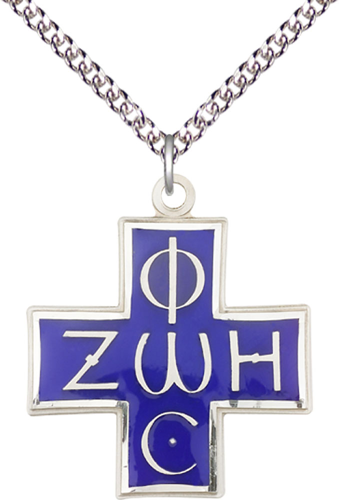 Sterling Silver Light &amp; Life Pendant on a 24 inch Sterling Silver Heavy Curb chain