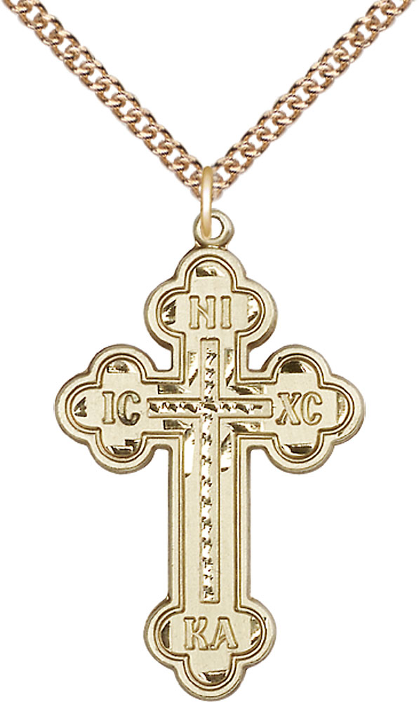 14kt Gold Filled Cross Pendant on a 24 inch Gold Filled Heavy Curb chain
