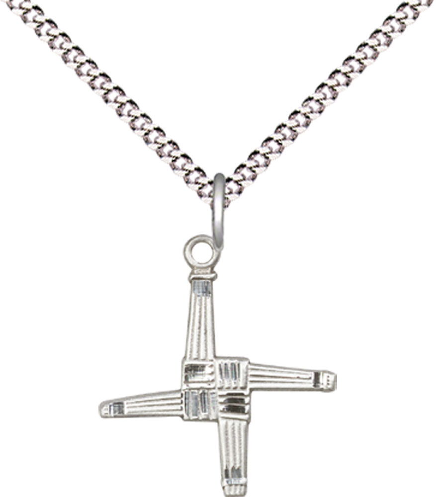 Sterling Silver Saint Brigid Cross Pendant on a 18 inch Light Rhodium Light Curb chain