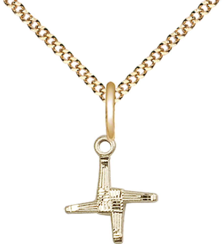 14kt Gold Filled Saint Brigid Cross Pendant on a 18 inch Gold Plate Light Curb chain