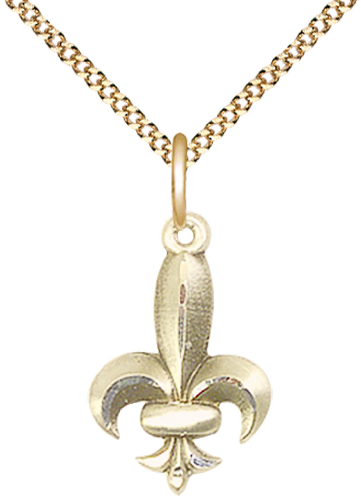 14kt Gold Filled Fleur de Lis Pendant on a 18 inch Gold Plate Light Curb chain