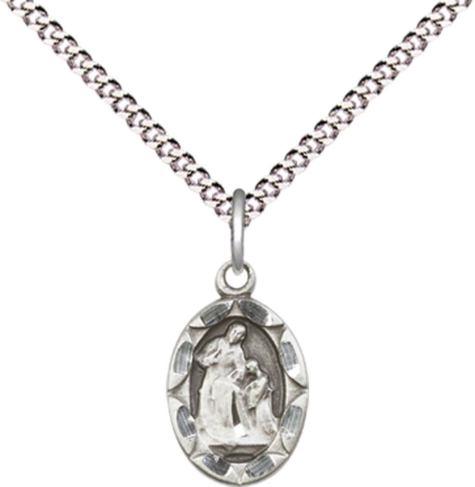 Sterling Silver Saint Ann Pendant on a 18 inch Light Rhodium Light Curb chain