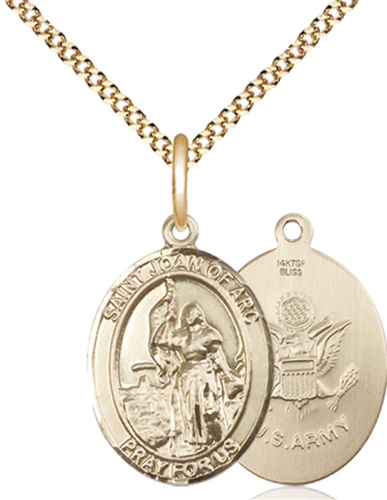 14kt Gold Filled Saint Joan of Arc Army Pendant on a 18 inch Gold Plate Light Curb chain