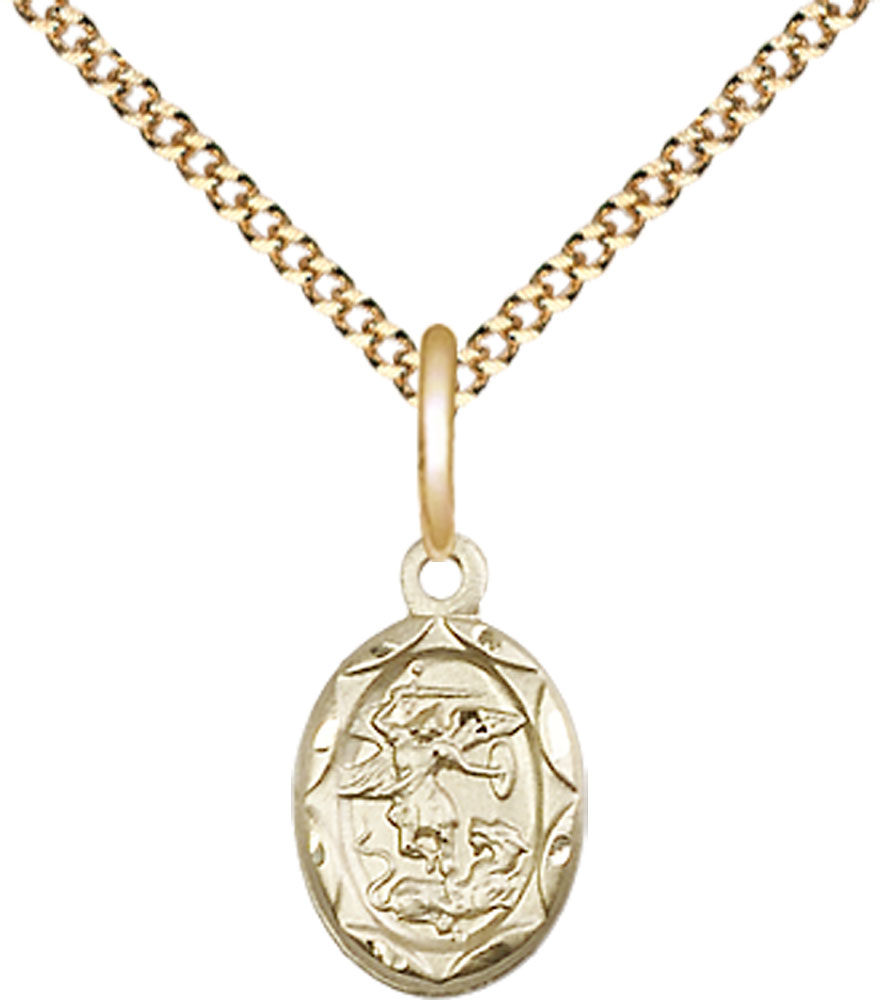 14kt Gold Filled Saint Michael the Archangel Pendant on a 18 inch Gold Plate Light Curb chain