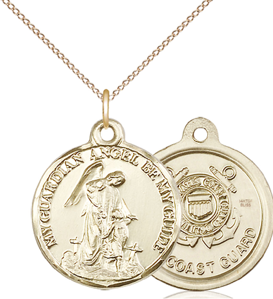 14kt Gold Filled Guardian Angel Coast Guard Pendant on a 18 inch Gold Filled Light Curb chain