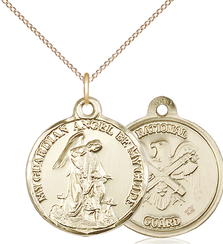 14kt Gold Filled Guardain Angel National Guard Pendant on a 18 inch Gold Filled Light Curb chain