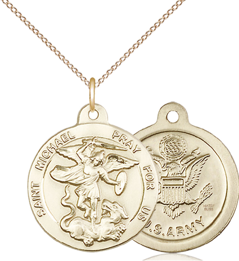 14kt Gold Filled Saint Michael Army Pendant on a 18 inch Gold Filled Light Curb chain