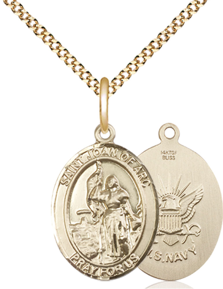 14kt Gold Filled Saint Joan of Arc Navy Pendant on a 18 inch Gold Plate Light Curb chain