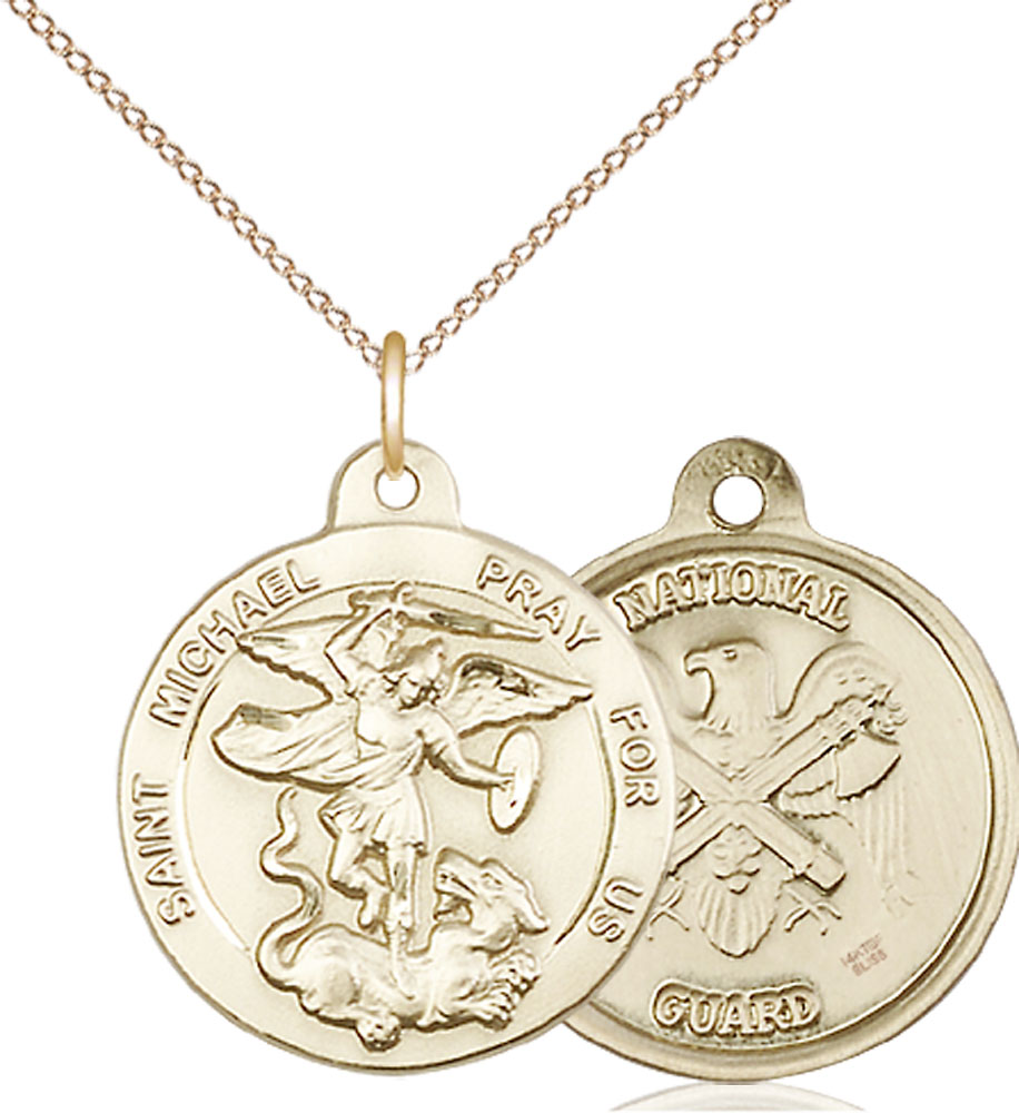 14kt Gold Filled Saint Michael National Guard Pendant on a 18 inch Gold Filled Light Curb chain