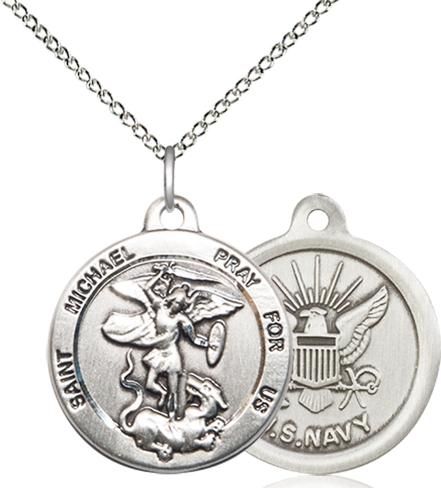 Sterling Silver Saint Michael Navy Pendant on a 18 inch Sterling Silver Light Curb chain