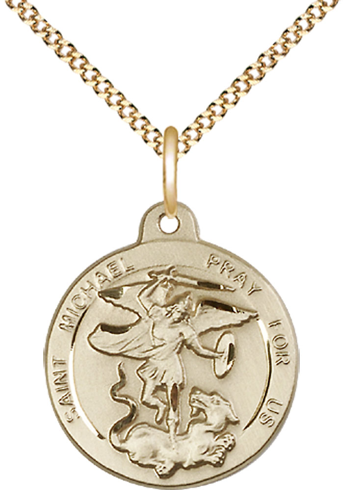 14kt Gold Filled Saint Michael the Archangel Pendant on a 18 inch Gold Plate Light Curb chain