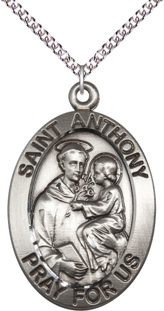 Sterling Silver Saint Anthony Pendant on a 24 inch Sterling Silver Heavy Curb chain