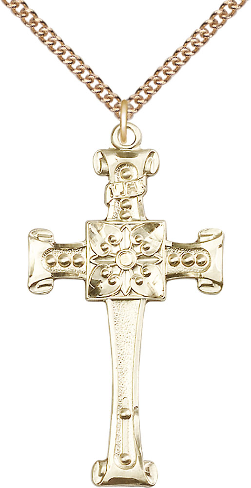 14kt Gold Filled Cross Pendant on a 24 inch Gold Filled Heavy Curb chain