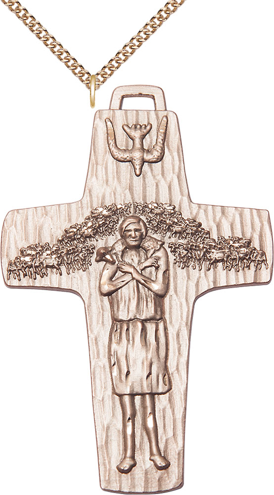 14kt Gold Filled Papal Crucifix Pendant on a 24 inch Gold Filled Heavy Curb chain