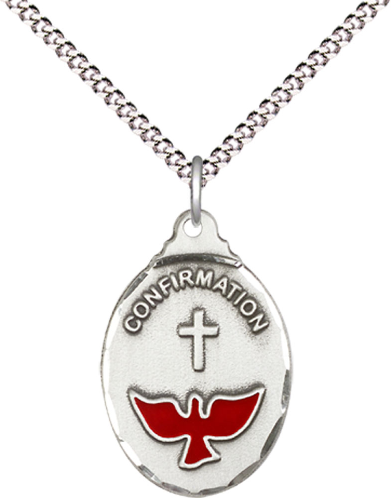 Sterling Silver Confirmation Pendant on a 18 inch Light Rhodium Light Curb chain