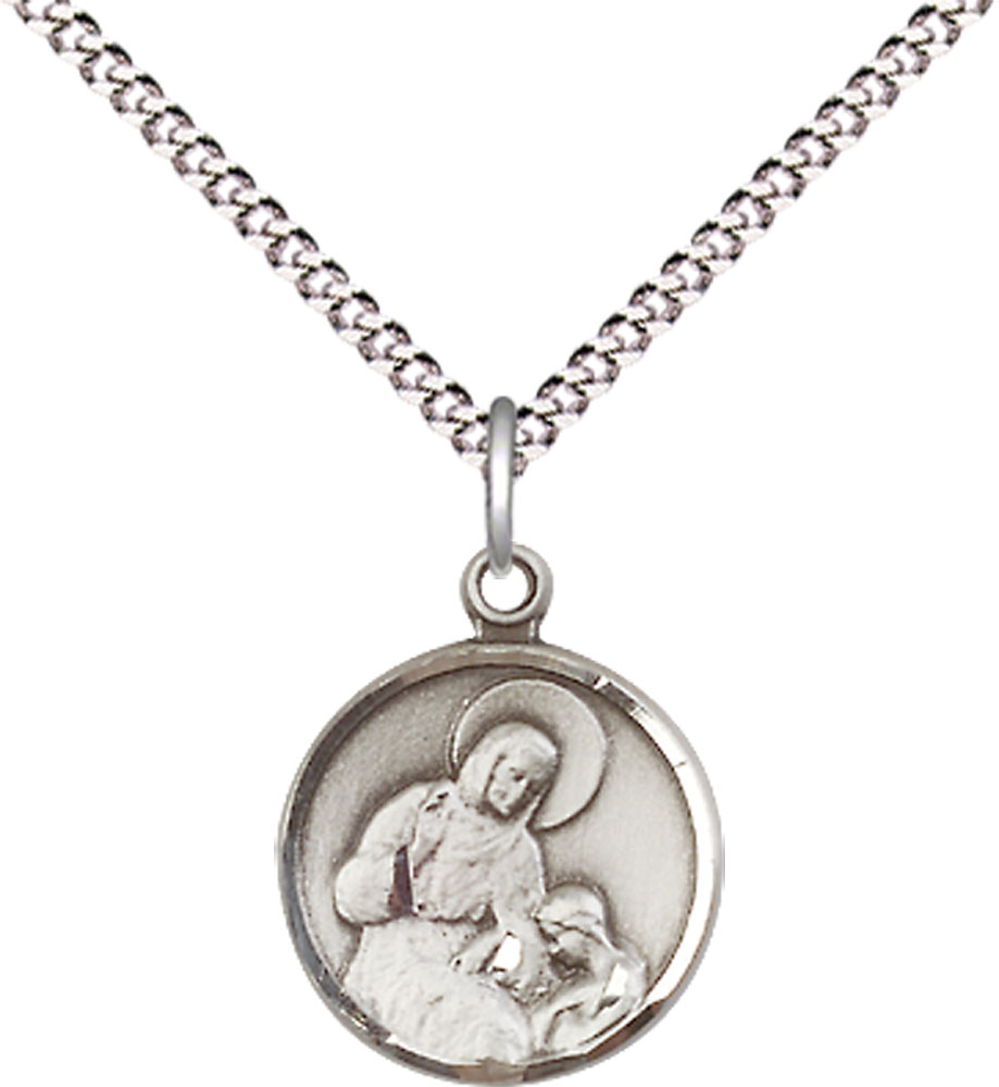 Sterling Silver Saint Ann Pendant on a 18 inch Light Rhodium Light Curb chain