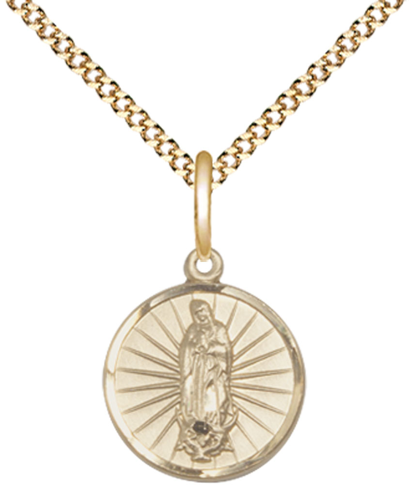 14kt Gold Filled Our Lady of Guadalupe Pendant on a 18 inch Gold Plate Light Curb chain