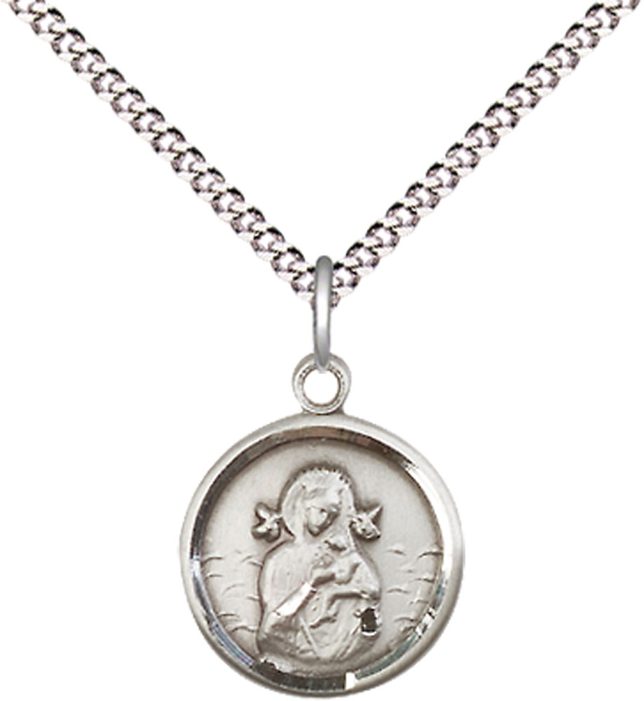 Sterling Silver Our Lady of Perpetual Help Pendant on a 18 inch Light Rhodium Light Curb chain