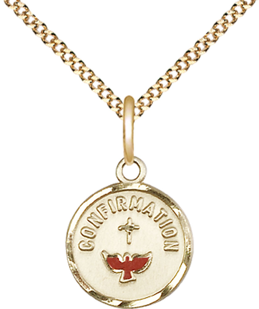 14kt Gold Filled Confirmation Pendant on a 18 inch Gold Plate Light Curb chain