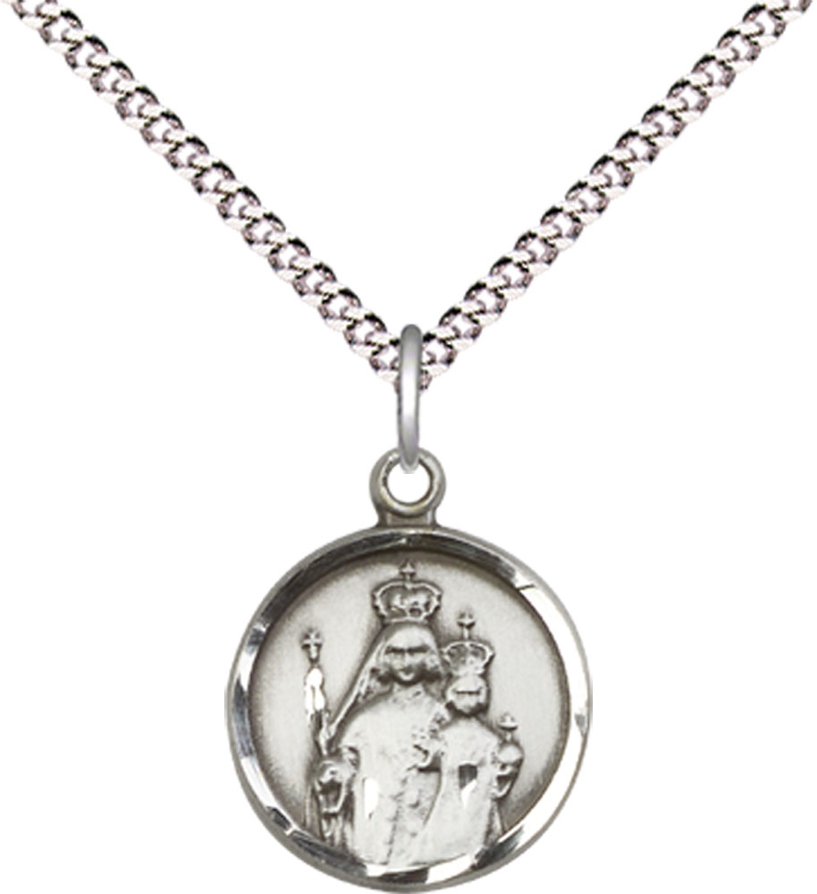 Sterling Silver Our Lady of Consolation Pendant on a 18 inch Light Rhodium Light Curb chain