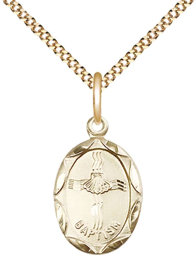 14kt Gold Filled Baptism Pendant on a 18 inch Gold Plate Light Curb chain