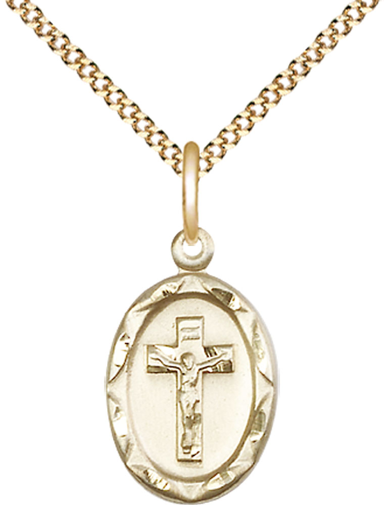 14kt Gold Filled Crucifix Pendant on a 18 inch Gold Plate Light Curb chain