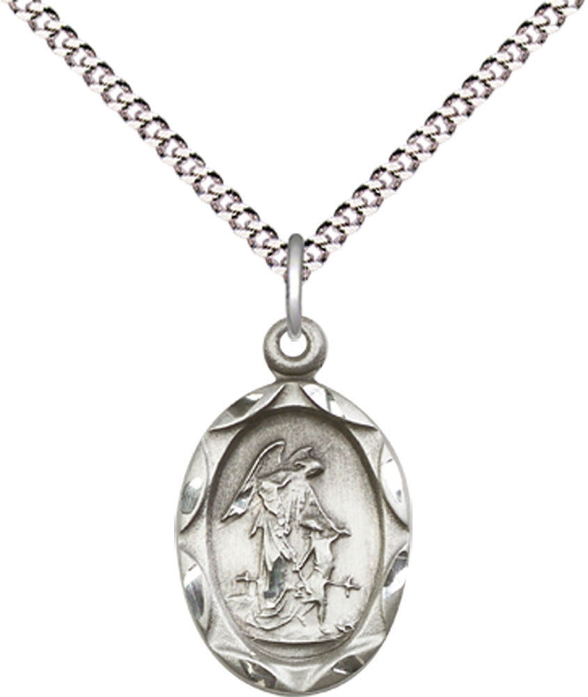 Sterling Silver Guardian Angel Pendant on a 18 inch Light Rhodium Light Curb chain