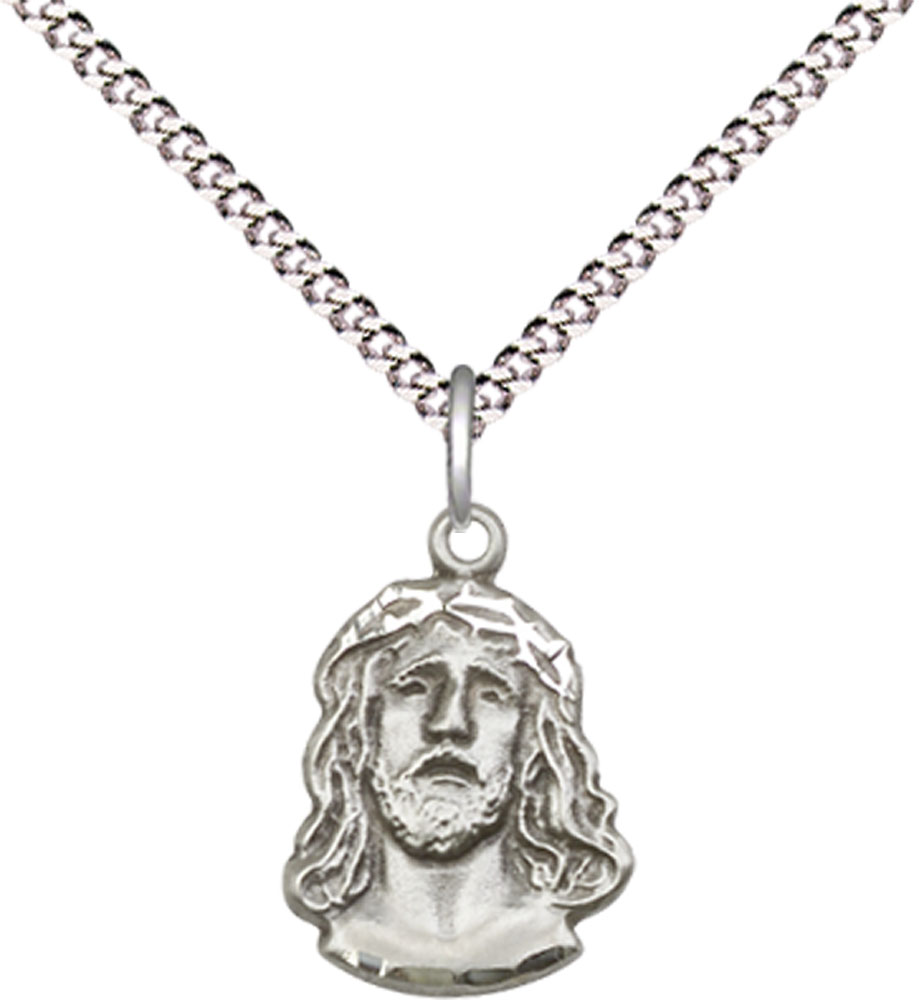 Sterling Silver Ecce Homo Pendant on a 18 inch Light Rhodium Light Curb chain