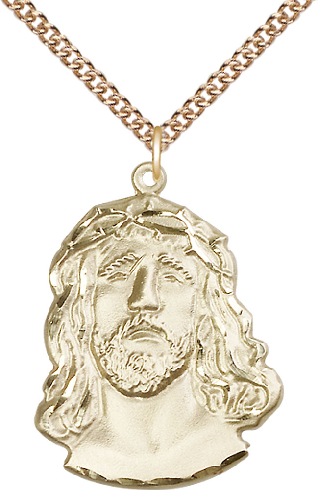 14kt Gold Filled Ecce Homo Pendant on a 24 inch Gold Filled Heavy Curb chain