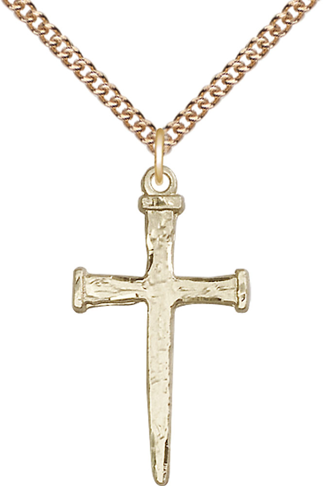 14kt Gold Filled Nail Cross Pendant on a 24 inch Gold Filled Heavy Curb chain
