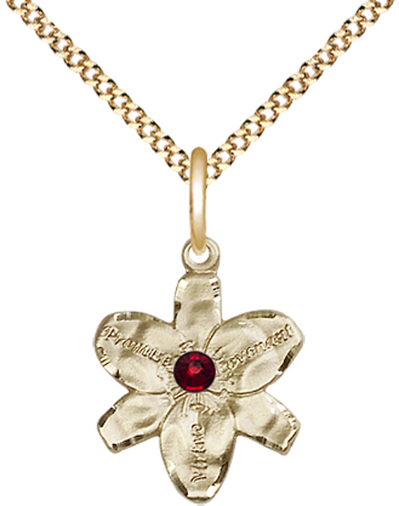 14kt Gold Filled Chastity Pendant with a 3mm Garnet Swarovski stone on a 18 inch Gold Plate Light Curb chain