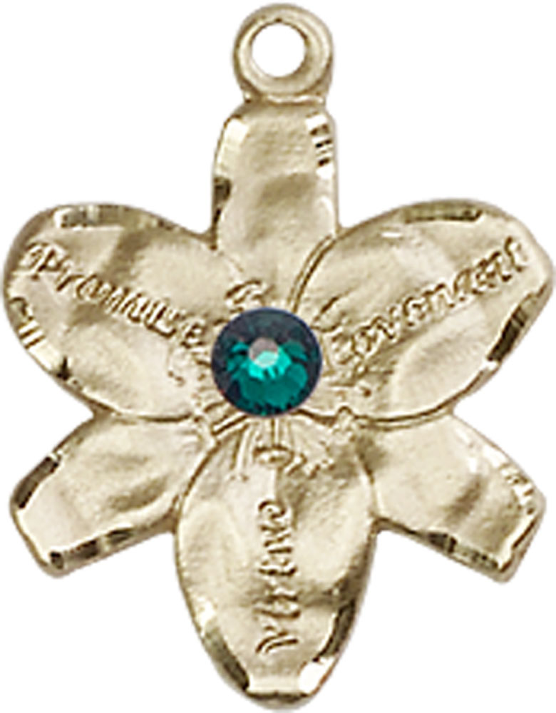 14kt Gold Filled Chastity Medal with a 3mm Emerald Swarovski stone