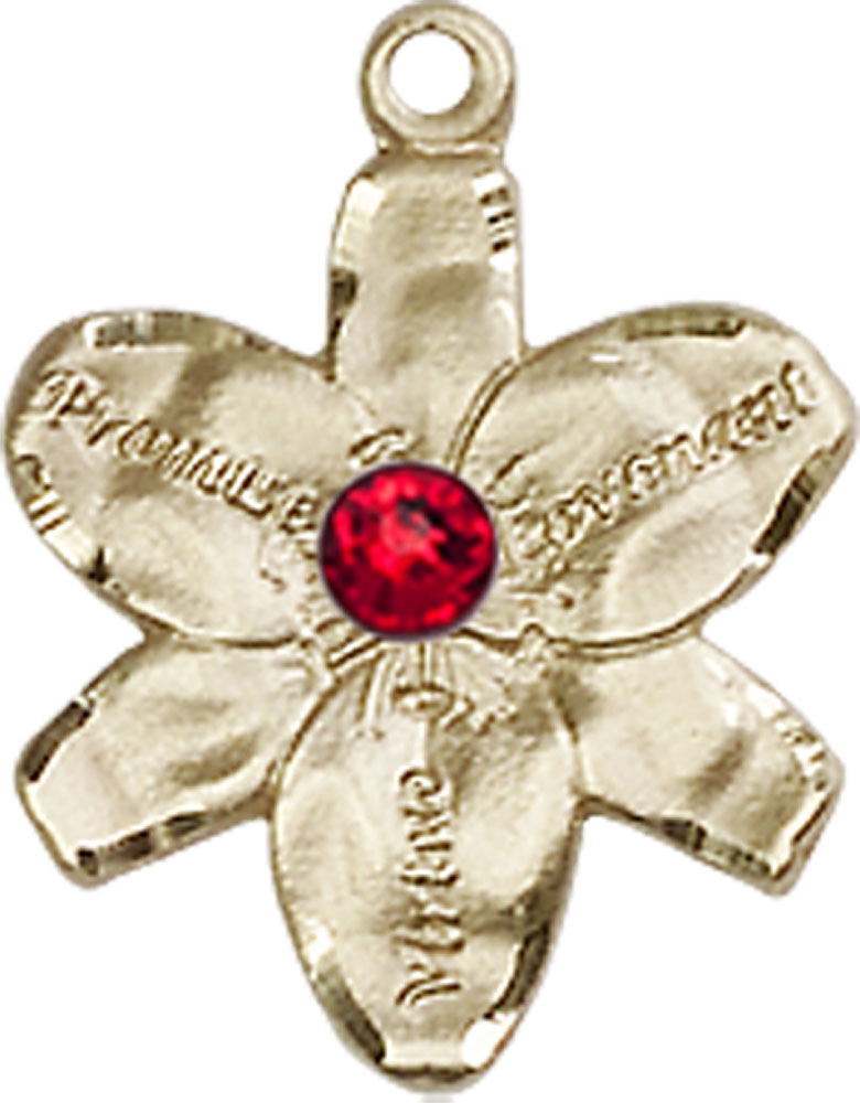 14kt Gold Filled Chastity Medal with a 3mm Ruby Swarovski stone