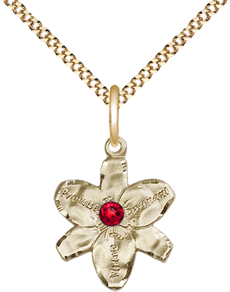 14kt Gold Filled Chastity Pendant with a 3mm Ruby Swarovski stone on a 18 inch Gold Plate Light Curb chain