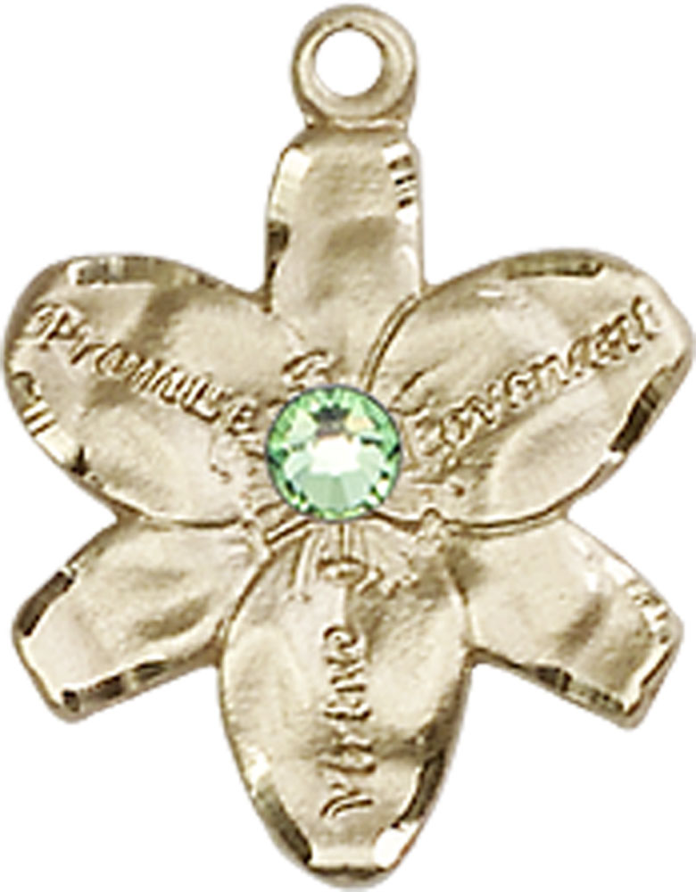 14kt Gold Filled Chastity Medal with a 3mm Peridot Swarovski stone