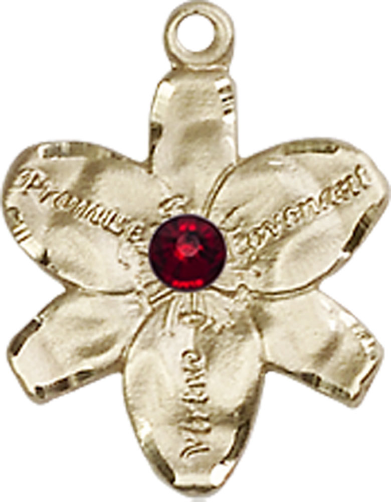 14kt Gold Chastity Medal with a 3mm Garnet Swarovski stone